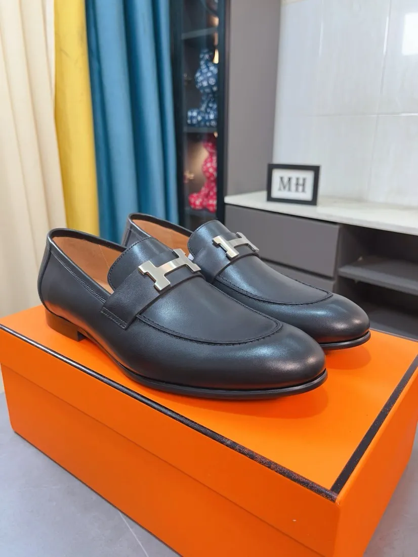 Men's shoes 💰560🌹🌹Niuli "HERMES" Hermès business leather shoes, original factory configuration, original imported cowhide upper + luxury hardware logo + fully imported original customized cowhide lining, sole: rubber wear-resistant outsole, difficult craftsmanship, original factory follow-up goods, 🔍🔍high quality code number: 38-44 45 can be customized